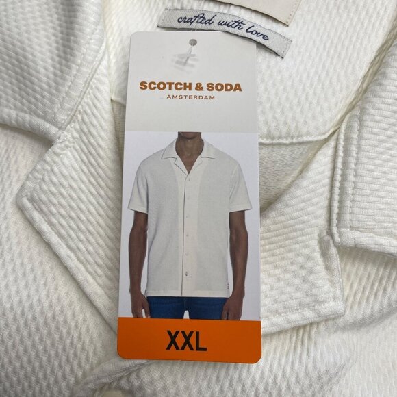 NEW Scotch & Soda Men's XXL White Textured Short Sleeve Button Up Shirt - Picture 7 of 9